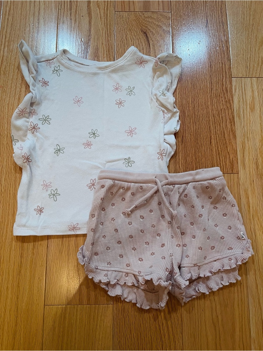 Easy-Peasy Girls' Cream & Pink Floral Ruffle Matching Set